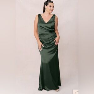 Revelry Olive Green Formal Maxi Dress Bridesmaid  Gown Side Ruched